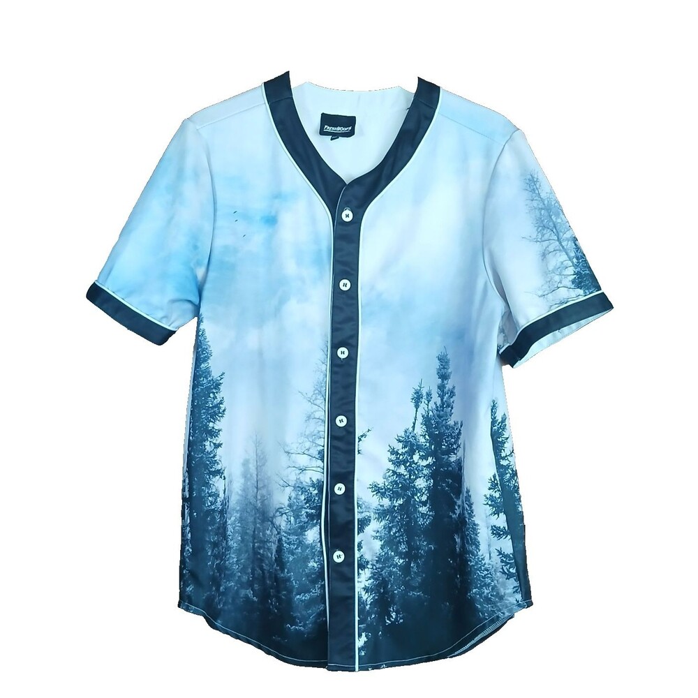 Fresh Hoods Winter Pine Forest Baseball Jersey Button Up 2XL Gorpcore Streetwear